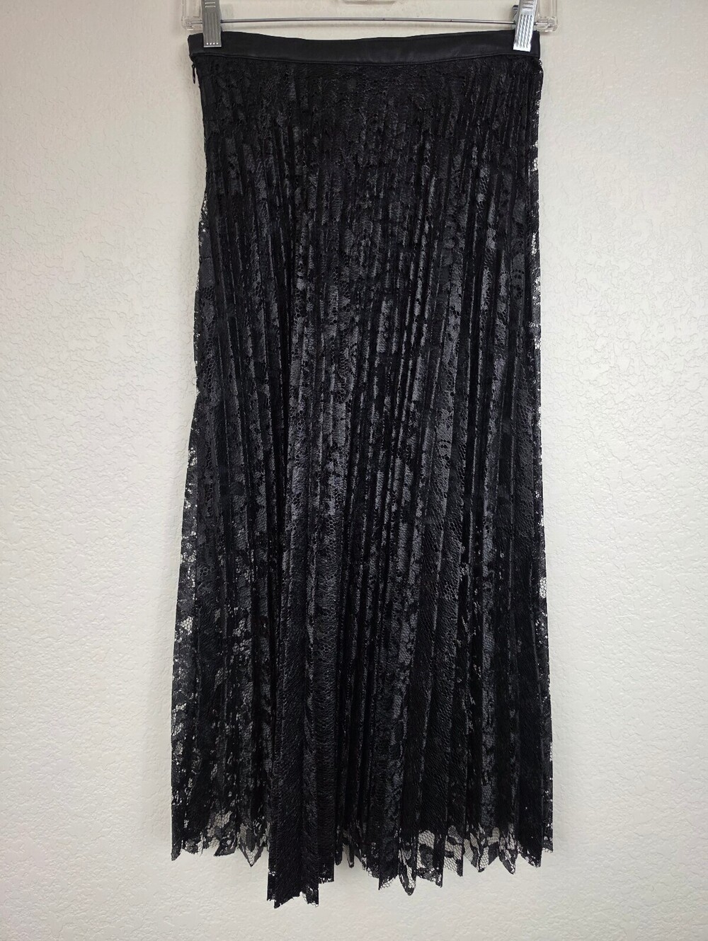 Free People Black Lace Pleated Midi Skirt